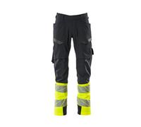 Mascot Accelerate Safe Ultimate Stretch Trousers With Thigh Pockets - Dark Navy/hi-Vis Yellow (35.5) (Leg Length - Regular)