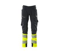 Mascot Accelerate Safe Ultimate Stretch Trousers With Thigh Pockets - Dark Navy/hi-Vis Yellow (42.5) (Leg Length - Long)
