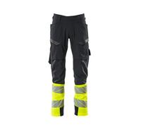 Mascot Accelerate Safe Ultimate Stretch Trousers With Thigh Pockets - Dark Navy/hi-Vis Yellow (44.5) (Leg Length - Long)