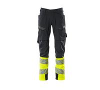Mascot Accelerate Safe Ultimate Stretch Trousers With Thigh Pockets - Dark Navy/hi-Vis Yellow (48.5) (Leg Length - Regular)