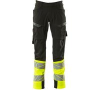 Mascot Accelerate Safe Ultimate Stretch Trousers With Thigh Pockets - Dark Navy/hi-Vis Yellow (30.5) (Leg Length - Long)