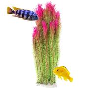 Mascot Pets 40cm Tall Large Green & Pink Plastic Artificial Plant Wild Bush Reeds for Aquarium Fish Tank Aquatic Greenery Décor Decoration Water Grass Plants Hide