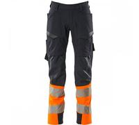Mascot Accelerate Safe Ultimate Stretch Trousers With Thigh Pockets - Dark Navy/hi-Vis Orange (29.5) (Leg Length - Regular)