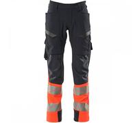Mascot Accelerate Safe Ultimate Stretch Trousers With Thigh Pockets - Dark Navy/hi-Vis Red (30.5) (Leg Length - Regular)
