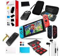 MASDROW Nintendo Switch Carrying Case Bundle, Shockproof Travel Bag with Tempered Glass Screen Protector, Game Card Storage, 2 Silicon Case Thumb Grips, Earphone, 13 in 1 Accessories Kit