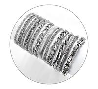 Masedy 12PCS Stainless Steel Cuban Link Chain Bracelets for Men Women Gold Figaro Rope Chain Men's Curb Chain Bracelets Set Box Square Rolo Twisted Wrist Bracelets 7.5/8.3/9inch, Stainless Steel, no