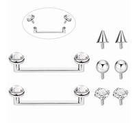 Masedy 2PCS 14G G23 Pure Titanium Staple Surface Piercing Jewelry Flat Bar Internally Threaded Double Staple Barbells for Surface with 6 PCS Replacement Balls CZ Snake Eye Tongue Piercing 12-16MM, bar