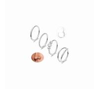 Masedy 4PCS 18G Surgical Steel Nose Ring Hoop for Women Men Hinged Double Nose Hoop CZ Opal Clicker Septum Nose Hoops Cartilage Conch Tragus Rook Ring Lip Daith Piercing Jewelry Silver 7MM