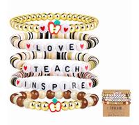 Masedy 5PCS Teacher Appreciation Bracelets for Women Stackable Beaded Stretch Bracelet Colorful Love Teach Inspire Elastic Heishi Clay Bracelets Thank You Teacher Back to School Jewelry Gift, Clay