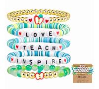 Masedy 5PCS Teacher Appreciation Bracelets for Women Stackable Beaded Stretch Bracelet Colorful Love Teach Inspire Elastic Heishi Clay Bracelets Thank You Teacher Back to School Jewelry Gift, Clay