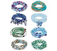 Masedy 8PCS African Waist Bead Chains for Women Layered Belly Body Chain Handmade Plus Size Beaded Belly Chain Colorful Elastic Flower Butterfly Body Chains Summer Beach Bikini Body Jewelry 31-47in