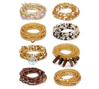 Masedy 8PCS African Waist Bead Chains for Women Layered Belly Body Chain Handmade Plus Size Beaded Belly Chain Colorful Elastic Flower Butterfly Body Chains Summer Beach Bikini Body Jewelry 31-47in