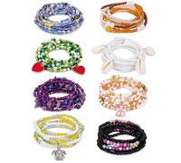 Masedy 8PCS African Waist Bead Chains for Women Layered Belly Body Chain Handmade Plus Size Beaded Belly Chain Colorful Elastic Flower Butterfly Body Chains Summer Beach Bikini Body Jewelry 31-47in