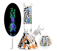 Masenyee 20cm Luminous Glass Bong with 14.5mm Bowl and Strainer, Smoking Bong Pipe, Robust and Thick Bong, Smoking Beginner, Compact to Carry, Chillum Water Pipe (Pumpkin Orange)