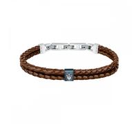 Maserati Double Row Brown Leather & Stainless Steel Clasp Bracelet 22cm