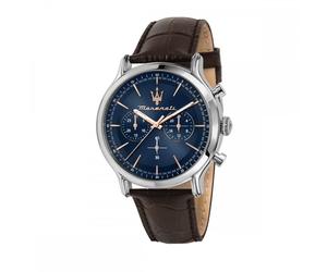 Maserati Gents Epoca Blue Dial Chronograph Brown Leather Strap Watch