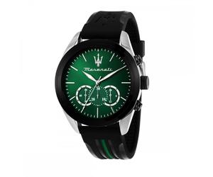Maserati Gents Traguardo Green Dial Black Silicone Strap Watch