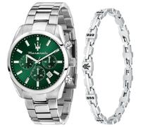 Maserati Green Dial Silver Stainless Steel Back Watch Set
