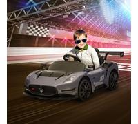AIYAPLAY Maserati GT2 Licensed 12V Electric Car for Kids, Kids' Electric Ride on with Suspension System, Remote Control, USB, Music, Horn, Lights, Auxiliary Wheels, for Ages 3-5 Years, Grey