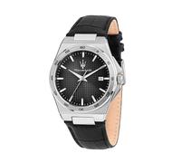 Maserati Men's Watch, Time, Date, Analog, 40 mm, Velocita' Slim Collection, Guilloché, Natural Leather