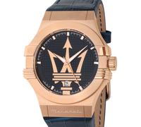 Maserati Maserati Potenza Blue and Rose Gold Logo 42mm Dial Blue Leather Strap Mens Watch, Blue, Men Blue