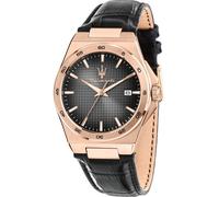 Maserati R8851153001 Velocita Slim 40mm 5ATM Quartz Mens Grey Rose Gold Leath...
