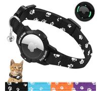 MASERFOLA Airtag Cat Collar with Luminous Apple Air Tag Holder, Safety Lock & Elastic Band, Cat Scratch Pattern Design, Adjustable Cat Collar (Black, 20-30 cm)