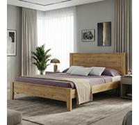 Maserri Denver Walnut Solid Pine Bed Frame, Flat Panel Headboard, 4 Sizes Single to King - Double (4'6)
