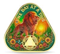 Masfoponic 3 Year Sunrise Forest Lion Triangle Sobriety Coin - One Day at a Time NA Medallion - Spiritual Token for Recovery & Clean Time - Empowering NA AA Chips - Gift for Men & Women