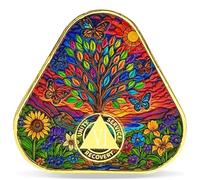 Masfoponic 6 Year Colorful Butterfly Tree Triangle Sobriety Coin - Journey into Serenity NA Medallion - Spiritual Token for Recovery & Clean Time - Empowering NA AA Chips - Gift for Men & Women