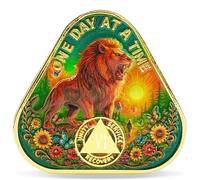 Masfoponic 6 Year Sunrise Forest Lion Triangle Sobriety Coin - One Day at a Time NA Medallion - Spiritual Token for Recovery & Clean Time - Empowering NA AA Chips - Gift for Men & Women