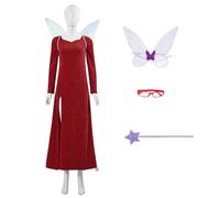 Masfrida Fairy Godmother Costume for Women Red Sequin Dress with Wings Halloween Fairy God Mother Costume, Red, XXXL