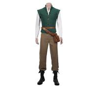 Masfrida Men's Medieval Prince Costume Shirt Vest Pants Belt Full Set Halloween Renaissance Costume, Green, Small