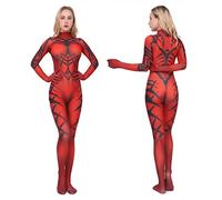 Masfrida Women Darth Talon Costume Bodysuit Red Printed Jumpsuit Sith Warrior Cosplay Onesie Halloween Carnival Outfit(Small)