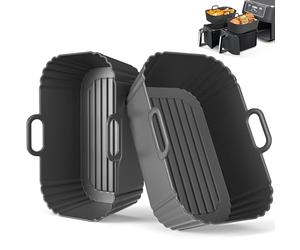 Masgarlan Silicone Air Fryer Liner 2Pack for Ninja Dual AF300UK AF400UK/KCP | for Ninja AF451UK, Tower, Keplin, COSORI, Russell Hobbsand, Instant for 7.6L 8L 9.5L Baskets, Reusable Airfryer Accessories