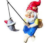 MasGo Fishing Gnome Mini Sitter Statue, Fishing Gnome Garden Statue, Resin Garden Gnome Statue, Funny Outdoor Lawn Garden Gnome Statue Decoration
