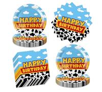 MASGY 40pcs Blue Sky White Clouds Cow Print Birthday Party Supplies, 20 Dessert Plates & 20 Napkins, Blue & White, Farm Theme, For Boys & Girls Birthdays