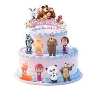 Masha and the Bear Figures Cake Decoration, Masha and the Bear Cake Decoration, Cartoon Cake Figures Set, Birthday Cake Decoration for Girls, Boys, Pack of 9