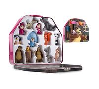 Masha and the Bear, Luppa Collection: 13 Figurines and Portable Tin Box from the House of the Bear - Set of Toys for Children Masha and the Bear - Gifts for Girls