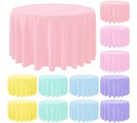 MASHAN 12Pcs Plastic Round Pastel Color Tablecloths,Mix Color Table Cloth Disposable Round Table Covers for Baby Shower, Wedding,Birthday Party,Spring Easter and Summer Party Decorations, 84 Inch