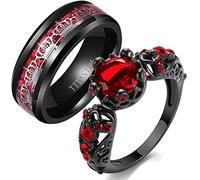 MASHAN Couple Rings Matching Rings His Her Ring Red CZ Women's Wedding Ring Crown Rings, Metal Crystal rhinestone stone, Cubic Zirconia