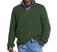 MASHANGGOU 2024 New Men's Cashmere Business Casual Zipper Sweater,Warm Mens Quarter Zip Pullover,Long Sleeve Knitted Polo Neck Jumper (Army Green,L)