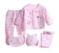Mashaouyo Infant Baby 5PCS Girls +Bib Sleepwear Outfits Tops+Hat+Pants Set Boys Cartoon Girls Outfits&Set A World without Clothes (Z1-Pink, One Size)