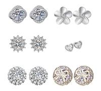 Mashaouyo Moissanite Stud Earrings With Color Round Cut Lab CreatedDiamond Earrings In Sterling Silver With WhiteGold Plated For Women Men Cute Jewelry (Silver-c, One Size)