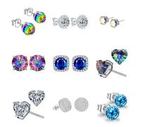 Mashaouyo Screw Back Earrings Golden Plated 5A+ Cubic Zirconia Cluster Round Screw On Stud Light up Earrings (A-G, One Size)