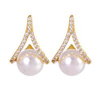 Mashaouyo Silver Needle Geometric Pearl Earrings Hollow Elegant Earrings High End Light Studs For Women (White, One Size)