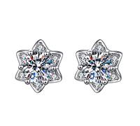 Mashaouyo Sterling Silver Small White Zircon Snowflake Stud Earrings, Earrings Flat Back Earringss Sterling Silver Christmas Snowflake Zircon Earringss Comfortable Earring Fashion (c-silver, One Size)