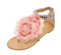 Mashaouyo Women's Summer Bohemian Roman Sandals with Bows or Flowers Ankle Strap Sandals with Buckle Design Flat Sandals Elegant Beautiful Fashion, pink, 9 UK