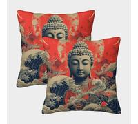 MASHAUNIE 3D Printed Coloured Buddha Square Pillowcases Buddha Square Throw Pillow Garden Cushion Super Soft Pack of 2 for Home Couch Sofa Decorative, Gifts 40x40cm