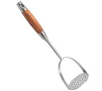 Mashed Potatoe Masher Stainless Steel - Heavy Duty Potato Masher, Professional Integrated Masher for Avocado, Potatoes, Beans, Meat, Vegetables (Brown wooden handle Masher)